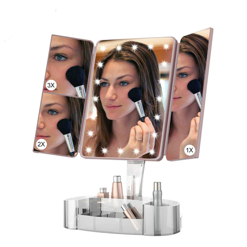 Latitude Run® Makeup Mirror With Lights And Bluetooth TriFold Vanity